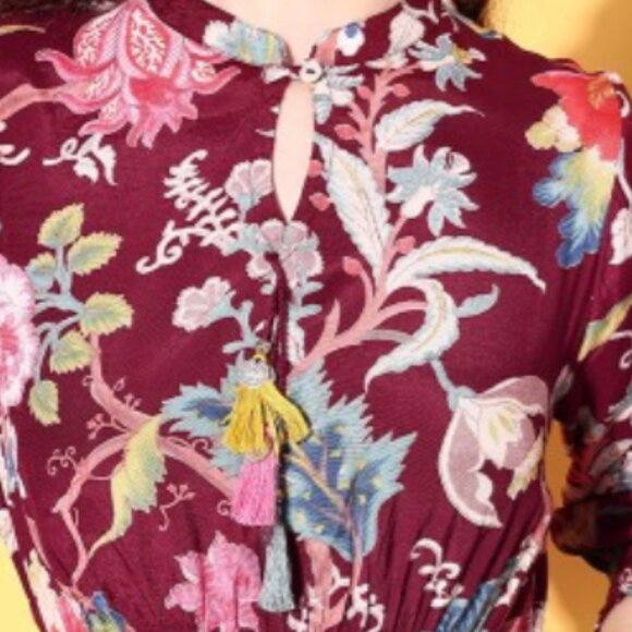 Kalki Crafted In India Ruby Wine Floral Print Midi Dress - Picture 5 of 16